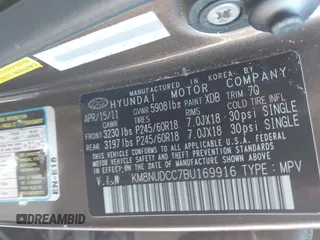 2011 Hyundai Veracruz GLS with VIN KM8NUDCC7BU169916, listed as a IAAI auction lot 41770577 with 229,796 mi miles and . Bid and sale history available at DreamBid. Image 9.