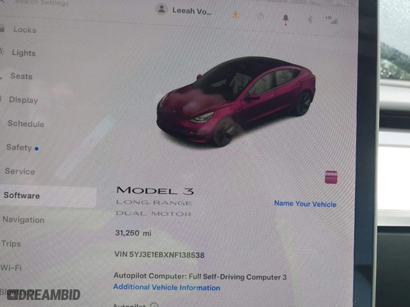 2022 Tesla Model 3 Long Range with VIN 5YJ3E1EBXNF138538, listed as a IAAI auction lot 41771647 with 31,250 mi miles. Bid and sale history available at carsss.com. Image 7.