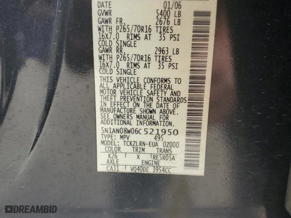 2006 Nissan Xterra SE with VIN 5N1AN08W06C521950, listed as a Copart auction lot 47013775 with 178,693 mi miles and Salvage Title. Bid and sale history available at carsss.com. Image 15.