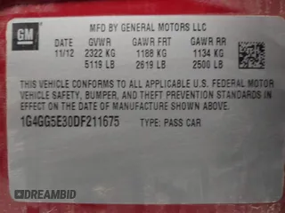 2013 Buick LaCrosse Premium 1 с VIN 1G4GG5E30DF211675, выставлен на аукционе IAAI как лот 42470252 с пробегом 110 005 миль миль и . История ставок и продаж доступна на DreamBid. Изображение 9.