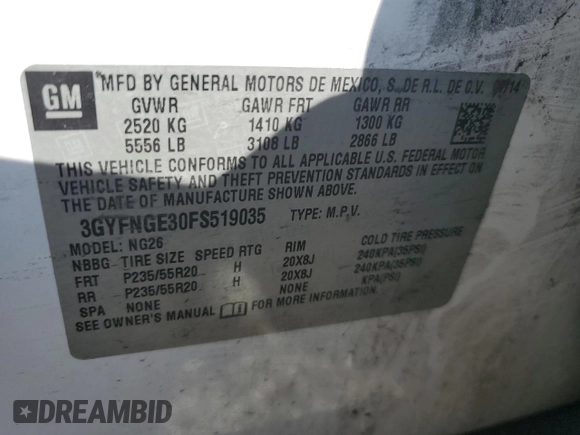 2015 Cadillac SRX Premium Collection with VIN 3GYFNGE30FS519035, listed as a Copart auction lot 47990584 with 159,354 mi miles and Salvage Title. Bid and sale history available at carsss.com. Image 15.