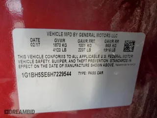 2017 Chevrolet Cruze LT with VIN 1G1BH5SE6H7229544, listed as a Copart auction lot 87502315 with 96,898 mi miles and Salvage Title. Bid and sale history available at carsss.com. Image 12.