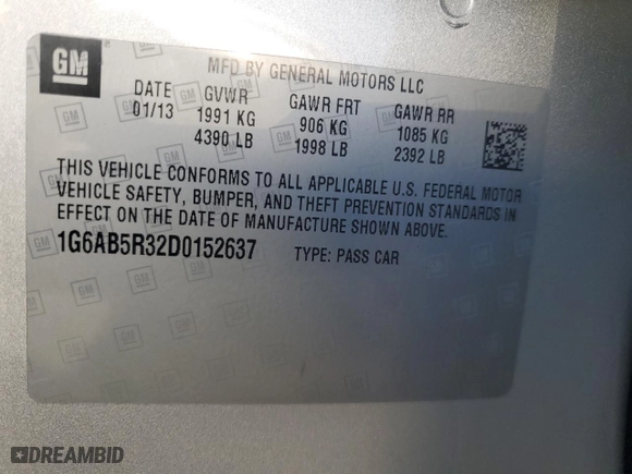 2013 Cadillac ATS Luxury with VIN 1G6AB5R32D0152637, listed as a Copart auction lot 42979275 with 0 mi miles and Clean Title. Bid and sale history available at carsss.com. Image 12.