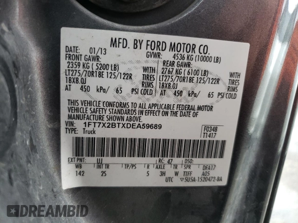 2013 Ford Super Duty F-250 SRW XL with VIN 1FT7X2BTXDEA59689, listed as a Copart auction lot 79294264 with 222,764 mi miles and Salvage Title. Bid and sale history available at carsss.com. Image 14.
