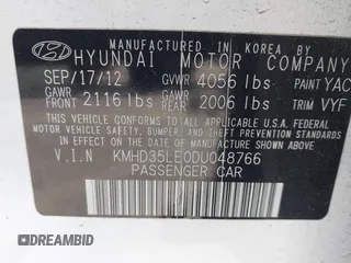 2013 Hyundai Elantra GT with VIN KMHD35LE0DU048766, listed as a IAAI auction lot 41644934 with 158,965 mi miles. Bid and sale history available at carsss.com. Image 9.