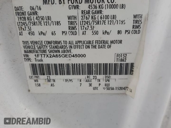 2016 Ford F-250 XLT with VIN 1FT7X2A65GED45000, listed as a Copart auction lot 56335805 with 155,571 mi miles and Salvage title. Bid and sale history available at DreamBid. Image 12.