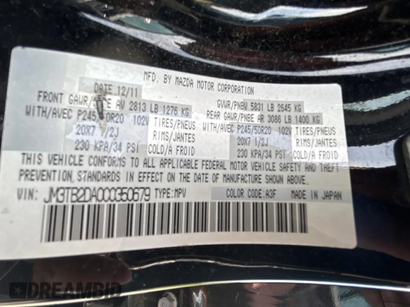 2012 Mazda CX-9 Grand Touring with VIN JM3TB2DA0C0350679, listed as a Copart auction lot 59038715 with 145,135 mi miles and Clean title. Bid and sale history available at DreamBid. Image 10.