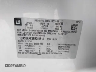 2015 GMC Yukon SLE with VIN 1GKS1AKC8FR201818, listed as a IAAI auction lot 41707754 with 193,100 mi miles. Bid and sale history available at carsss.com. Image 9.