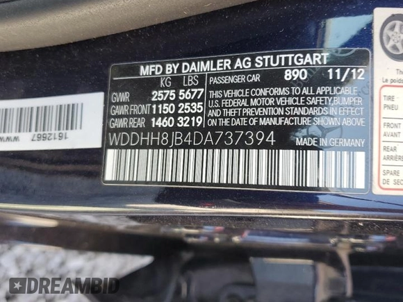 2013 Mercedes-Benz E 350 Luxury with VIN WDDHH8JB4DA737394, listed as a Copart auction lot 53459975 with 198,277 mi miles and Salvage title. Bid and sale history available at DreamBid. Image 14.