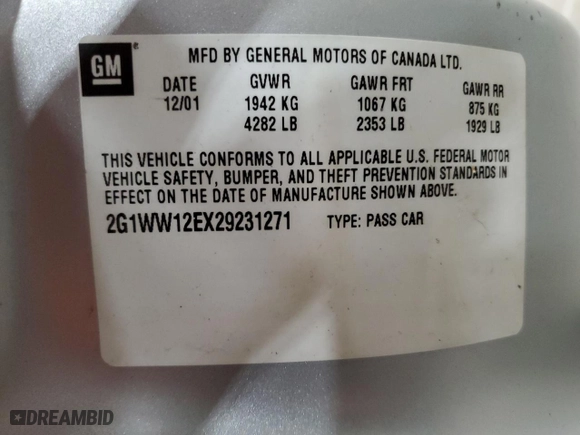 2002 Chevrolet Monte Carlo LS with VIN 2G1WW12EX29231271, listed as a Copart auction lot 82570934 with 145,028 mi miles and Non Repairable. Bid and sale history available at carsss.com. Image 12.