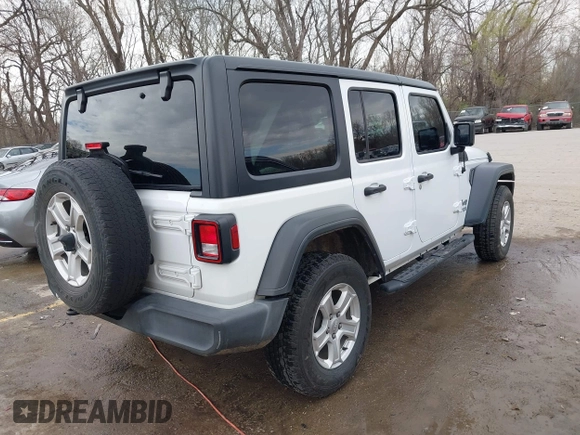 2018 Jeep Wrangler Unlimited Sport z VIN 1C4HJXDN3JW142453, wystawiony jako IAAI lot #41889589 z przebiegiem 53 693 mil mil oraz . Historia ofert i sprzedaży dostępna na DreamBid. Obrazek 4.