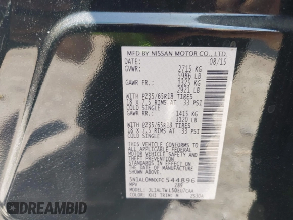 2015 Infiniti QX60 with VIN 5N1AL0MNXFC544896, listed as a IAAI auction lot 42009914 with 102,815 mi miles and . Bid and sale history available at DreamBid. Image 9.