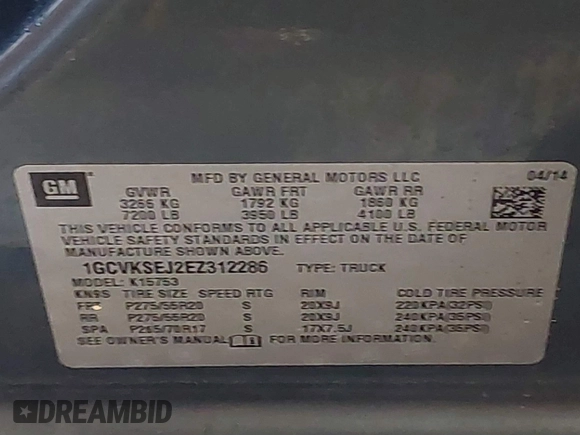 2014 Chevrolet Silverado 1500 LTZ with VIN 1GCVKSEJ2EZ312286, listed as a IAAI auction lot 41496345 with 76,747 mi miles and . Bid and sale history available at DreamBid. Image 9.