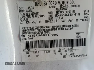 2016 Ford F-250 XL with VIN 1FTBF2A66GEC70692, listed as a Copart auction lot 80964484 with 167,565 mi miles and Clean title. Bid and sale history available at DreamBid. Image 12.