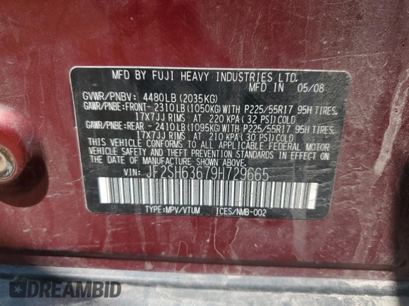 2009 Subaru Forester X with VIN JF2SH63679H729665, listed as a Copart auction lot 59606545 with 198,941 mi miles and Salvage title. Bid and sale history available at DreamBid. Image 13.