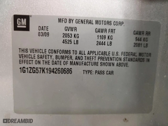 2009 Chevrolet Malibu LS w/1FL with VIN 1G1ZG57K194260686, listed as a Copart auction lot 77916584 with 185,128 mi miles and Clean Title. Bid and sale history available at carsss.com. Image 13.