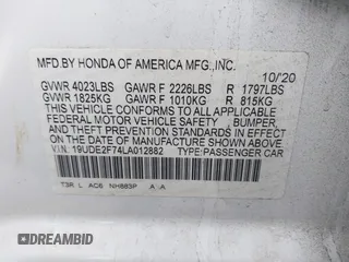 2020 Acura ILX w/Premium Pkg with VIN 19UDE2F74LA012882, listed as a IAAI auction lot 41857091 with 35,846 mi miles. Bid and sale history available at carsss.com. Image 9.