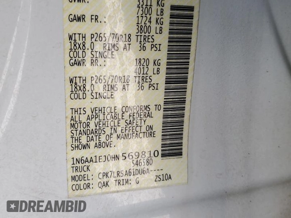 2017 Nissan Titan SV z VIN 1N6AA1EJ0HN569810, wystawiony jako Copart lot #48726215 z przebiegiem 126 458 mil mil oraz Szkoda całkowita • Salvage title. Historia ofert i sprzedaży dostępna na DreamBid. Obrazek 12.