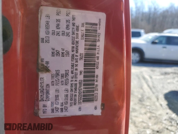 2000 Dodge Dakota SLT with VIN 1B7GG22X5YS700953, listed as a Copart auction lot 46275045 with 132,111 mi miles and Salvage Title. Bid and sale history available at DreamBid. Image 12.