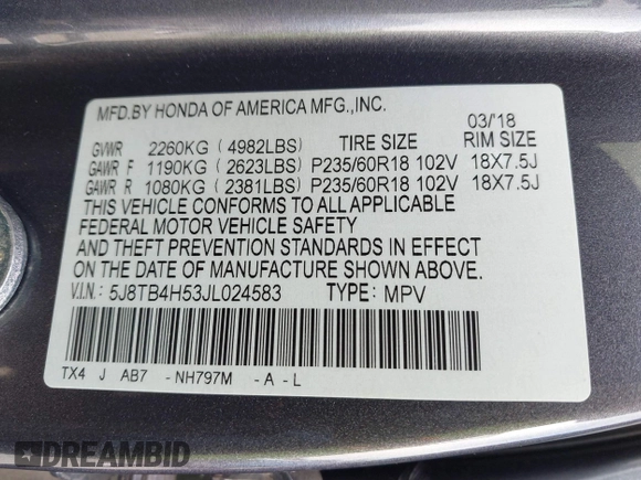 2018 Acura RDX Technology with VIN 5J8TB4H53JL024583, listed as a IAAI auction lot 42146988 with 76,645 mi miles and . Bid and sale history available at carsss.com. Image 9.