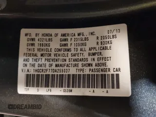 2013 Honda Accord EX с VIN 1HGCR2F77DA255037, выставлен на аукционе IAAI как лот 42502142 с пробегом 104 746 миль миль и . История ставок и продаж доступна на DreamBid. Изображение 9.
