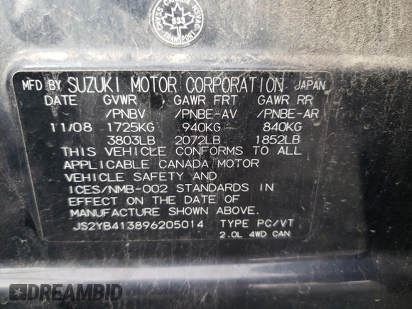 2009 Suzuki SX4 Man AWD with VIN JS2YB413896205014, listed as a Copart auction lot 48791235 with 237,353 mi miles and Non Repairable. Bid and sale history available at carsss.com. Image 10.