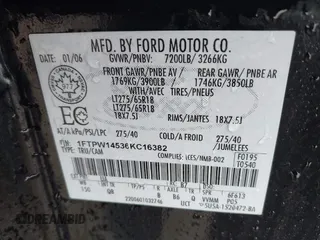 2006 Ford F-150 XLT with VIN 1FTPW14536KC16382, listed as a IAAI auction lot 41611417 with 213,054 mi miles and . Bid and sale history available at DreamBid. Image 9.
