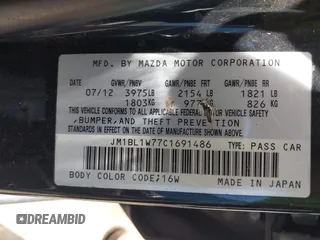 2012 Mazda 3 i Grand Touring with VIN JM1BL1W77C1691486, listed as a IAAI auction lot 42028654 with 199,140 mi miles and . Bid and sale history available at DreamBid. Image 9.