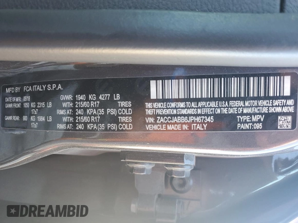 2018 Jeep Renegade Altitude с VIN ZACCJABB6JPH67345, выставлен на аукционе Copart как лот 56132045 с пробегом 92 471 миль миль и Списание • Salvage title. История ставок и продаж доступна на DreamBid. Изображение 13.