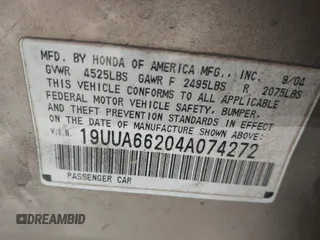 2004 Acura TL z VIN 19UUA66204A074272, wystawiony jako IAAI lot #42145664 z przebiegiem Nie podano mil oraz . Historia ofert i sprzedaży dostępna na DreamBid. Obrazek 9.