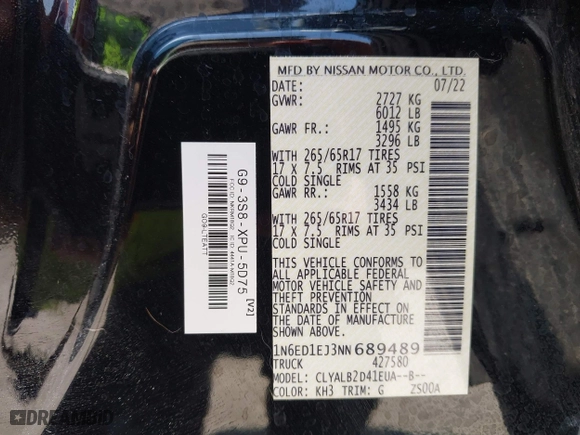 2022 Nissan Frontier S with VIN 1N6ED1EJ3NN689489, listed as a IAAI auction lot 42095990 with 46,338 mi miles. Bid and sale history available at carsss.com. Image 9.