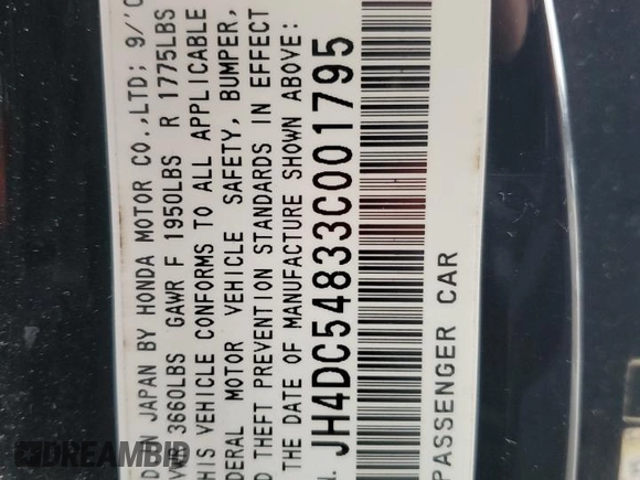 2003 Acura RSX z VIN JH4DC54833C001795, wystawiony jako Copart lot #45977325 z przebiegiem 158 762 mil mil oraz Szkoda całkowita • Salvage title. Historia ofert i sprzedaży dostępna na DreamBid. Obrazek 12.