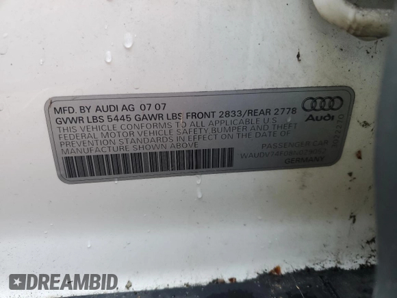 2008 Audi A6 z VIN WAUDV74F08N029052, wystawiony jako Copart lot #51137185 z przebiegiem 144 253 mil mil oraz Czysty tytuł • Clean title. Historia ofert i sprzedaży dostępna na DreamBid. Obrazek 12.