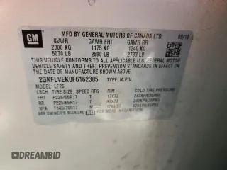 2015 GMC Terrain SLE with VIN 2GKFLVEK0F6162305, listed as a Copart auction lot 55243295 with 154,549 mi miles and Clean Title. Bid and sale history available at carsss.com. Image 13.