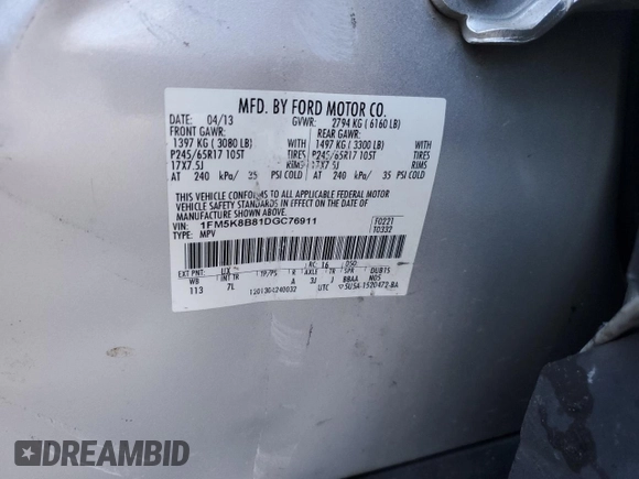2013 Ford Explorer with VIN 1FM5K8B81DGC76911, listed as a Copart auction lot 87740095 with Not Provided miles and Salvage Title. Bid and sale history available at carsss.com. Image 13.