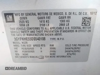2013 Cadillac SRX Performance Collection z VIN 3GYFNHE33DS540108, wystawiony jako IAAI lot #42061957 z przebiegiem 182 797 mil mil oraz . Historia ofert i sprzedaży dostępna na DreamBid. Obrazek 9.
