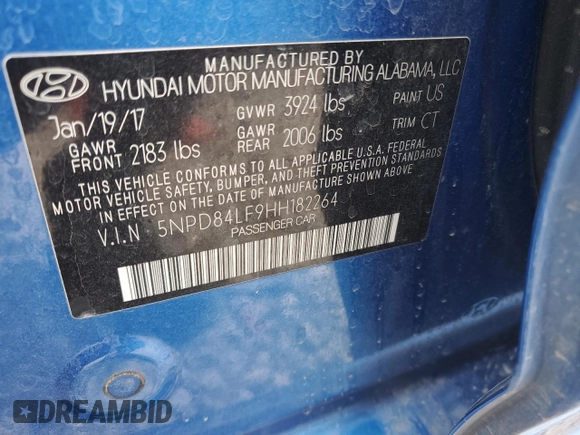 2017 Hyundai Elantra SE z VIN 5NPD84LF9HH182264, wystawiony jako Copart lot #56861135 z przebiegiem 84 768 mil mil oraz Szkoda całkowita • Salvage title. Historia ofert i sprzedaży dostępna na DreamBid. Obrazek 12.