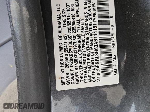 2010 Honda Odyssey EX-L с VIN 5FNRL3H63AB114151, выставлен на аукционе Copart как лот 57988615 с пробегом 147 804 миль миль и Чистый • Clean title. История ставок и продаж доступна на DreamBid. Изображение 13.