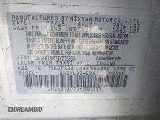 2018 Nissan Sentra SR with VIN 3N1AB7AP7JY272333, listed as a IAAI auction lot 41904865 with 204,805 mi miles and . Bid and sale history available at DreamBid. Image 9.