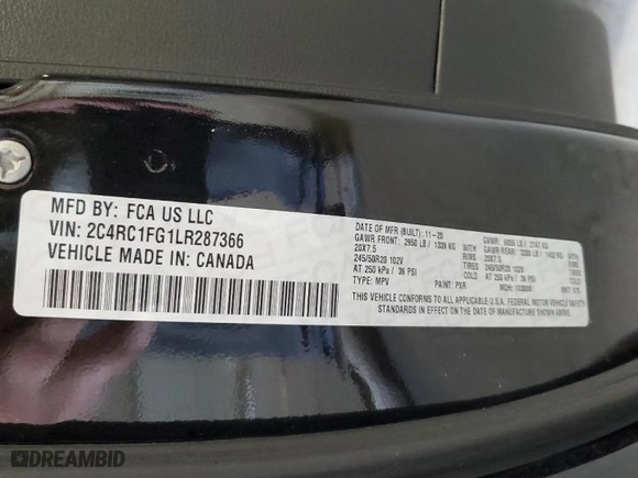 2020 Chrysler Pacifica Touring with VIN 2C4RC1FG1LR287366, listed as a Copart auction lot 88038175 with 106,686 mi miles and Salvage Title. Bid and sale history available at carsss.com. Image 13.