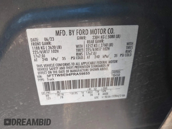 2023 Ford Maverick XL z VIN 3FTTW8E94PRA59855, wystawiony jako IAAI lot #40907807 z przebiegiem 21 779 mil mil oraz . Historia ofert i sprzedaży dostępna na DreamBid. Obrazek 9.