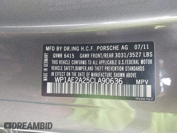 2012 Porsche Cayenne S Hybrid with VIN WP1AE2A25CLA90636, listed as a IAAI auction lot 41922089 with 90,318 mi miles and . Bid and sale history available at DreamBid. Image 9.
