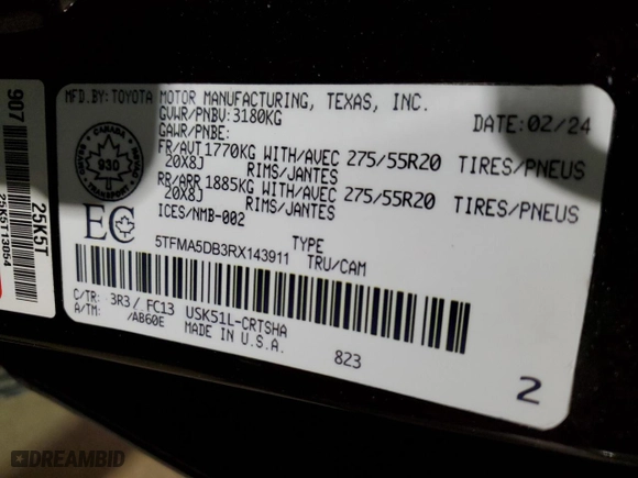 2024 Toyota Tundra 4WD 1794 Edition Hybrid with VIN 5TFMC5DB7RX084825, listed as a Copart auction lot 89174355 with 9,339 mi miles and Clean Title. Bid and sale history available at carsss.com. Image 13.
