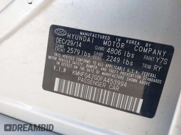 2015 Hyundai Azera z VIN KMHFG4JG0FA453994, wystawiony jako IAAI lot #42002922 z przebiegiem 102 094 mil mil oraz . Historia ofert i sprzedaży dostępna na DreamBid. Obrazek 9.