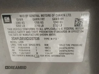 2012 Chevrolet Equinox LT w/1LT with VIN 2GNFLDE50C6207536, listed as a IAAI auction lot 41712094 with 191,782 mi miles. Bid and sale history available at carsss.com. Image 9.