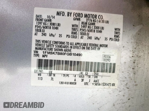 2015 Ford Explorer with VIN 1FM5K7B80FGB10490, listed as a Copart auction lot 59479705 with 194,262 mi miles and Clean title. Bid and sale history available at DreamBid. Image 13.
