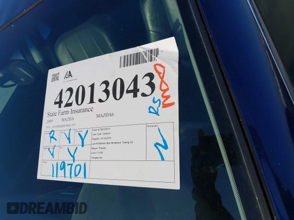 2009 Mazda 6 S Grand Touring with VIN 1YVHP82BX95M21357, listed as a IAAI auction lot 42013043 with 119,701 mi miles and . Bid and sale history available at DreamBid. Image 18.
