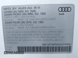 2016 Audi Q5 Premium Plus with VIN WA1D7AFP6GA004866, listed as a IAAI auction lot 41794107 with 66,186 mi miles. Bid and sale history available at carsss.com. Image 9.