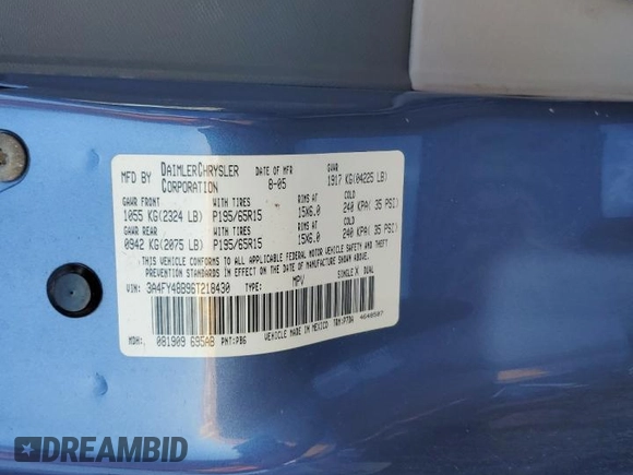 2006 Chrysler PT Cruiser with VIN 3A4FY48B96T218430, listed as a Copart auction lot 61477895 with 91,433 mi miles and Salvage title. Bid and sale history available at DreamBid. Image 13.