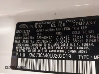 2020 Hyundai Tucson Value z VIN KM8J3CA40LU202019, wystawiony jako IAAI lot #41611521 z przebiegiem 66 238 mil mil oraz . Historia ofert i sprzedaży dostępna na DreamBid. Obrazek 9.